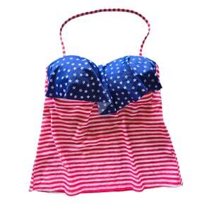 Malibu Swim Top L Womens Patriotic Red White Blue Padded Open Swimwear Beach